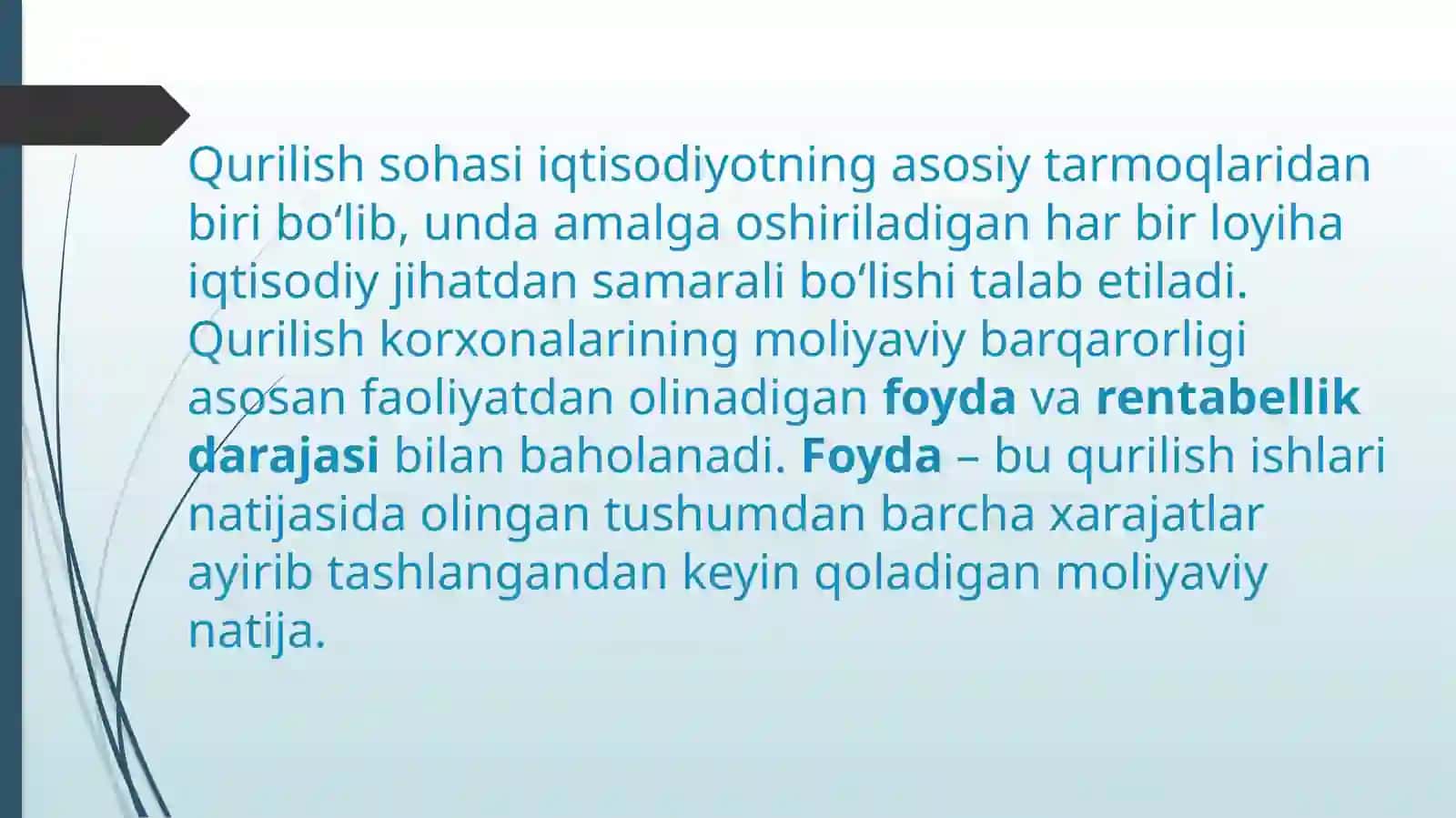 Qurilishda foyda va rentabellik 2
