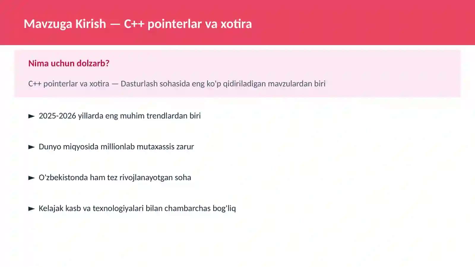 C++ pointerlar va xotira 2