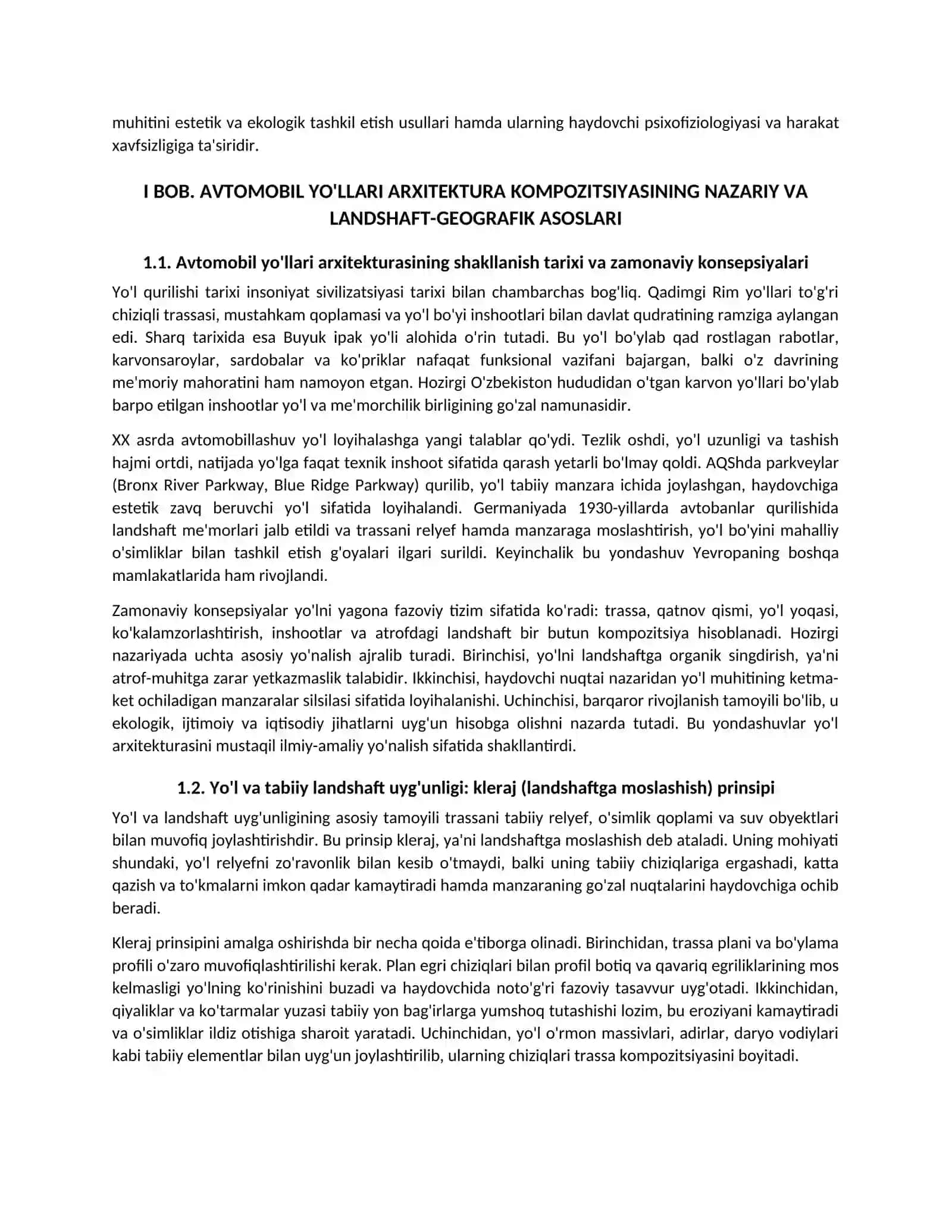 Avtomobil yo'llari arxitekturasi kompozitsiyasining nazariy va amaliy asoslari 2