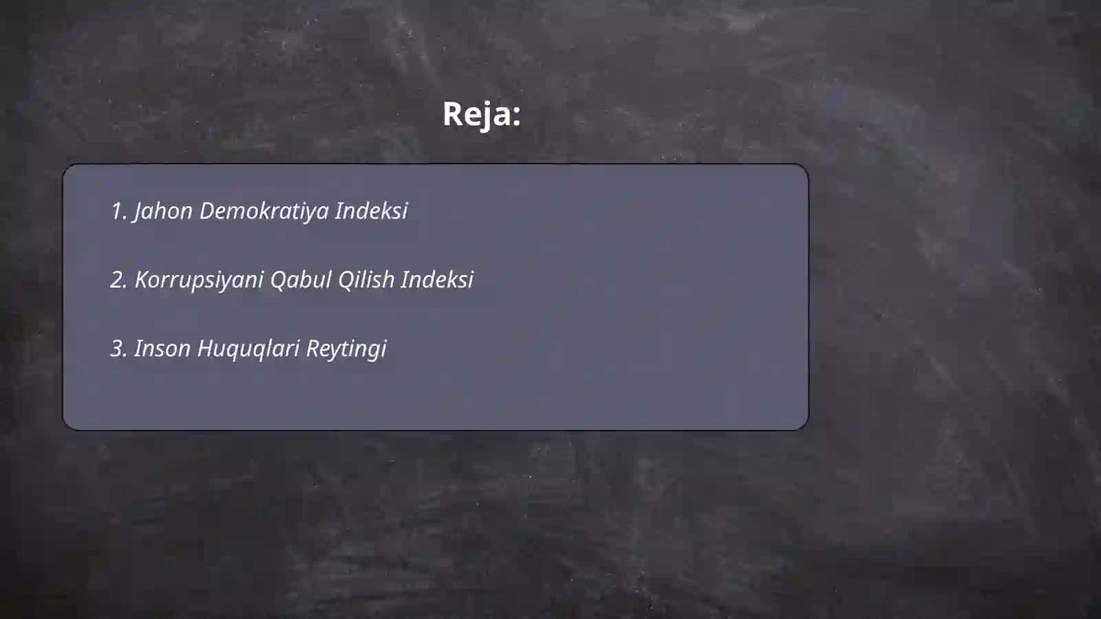 Siyosiy-huquqiy sohadagi (10ta) ustuvor xalqaro reytinglar 2