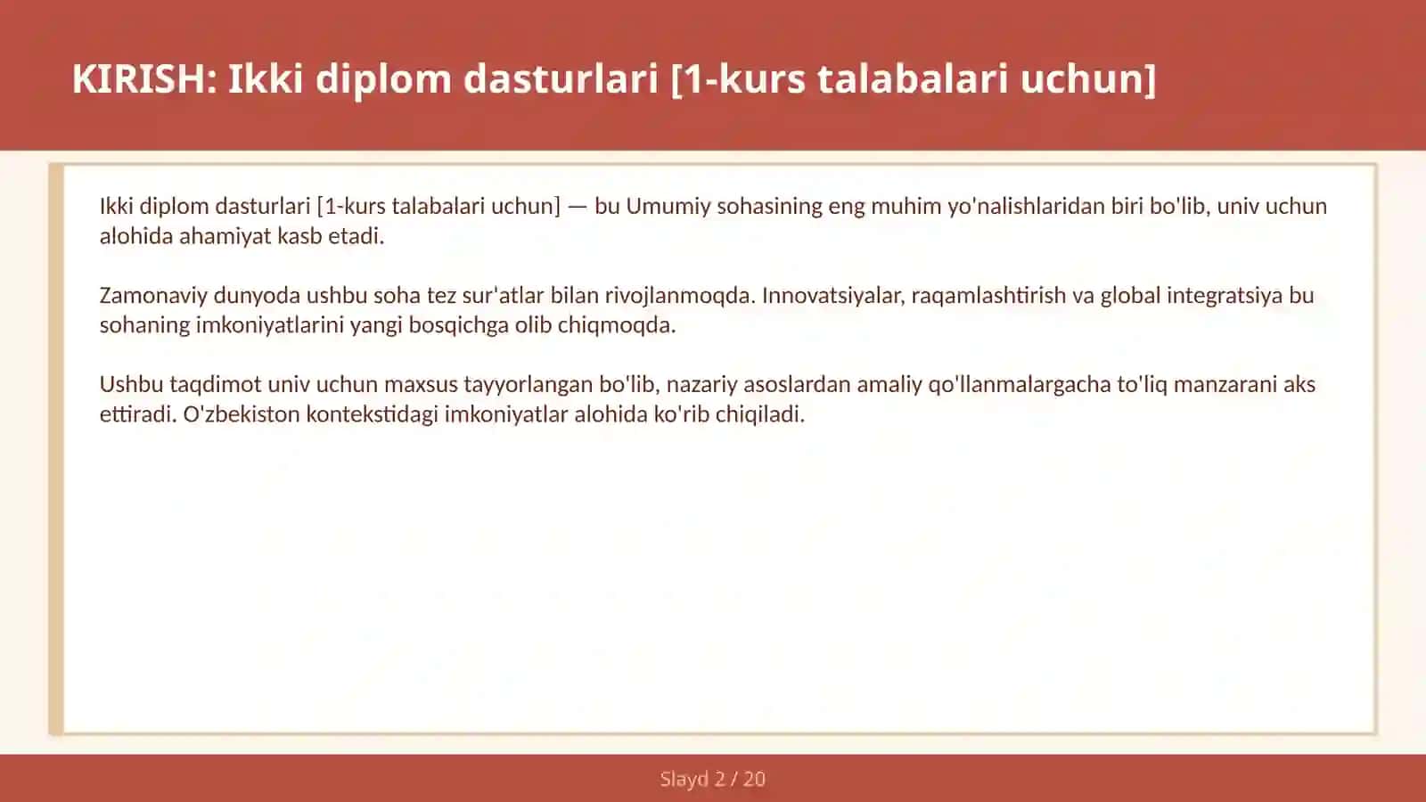 Ikki diplom dasturlari [1-kurs talabalari uchun] 2
