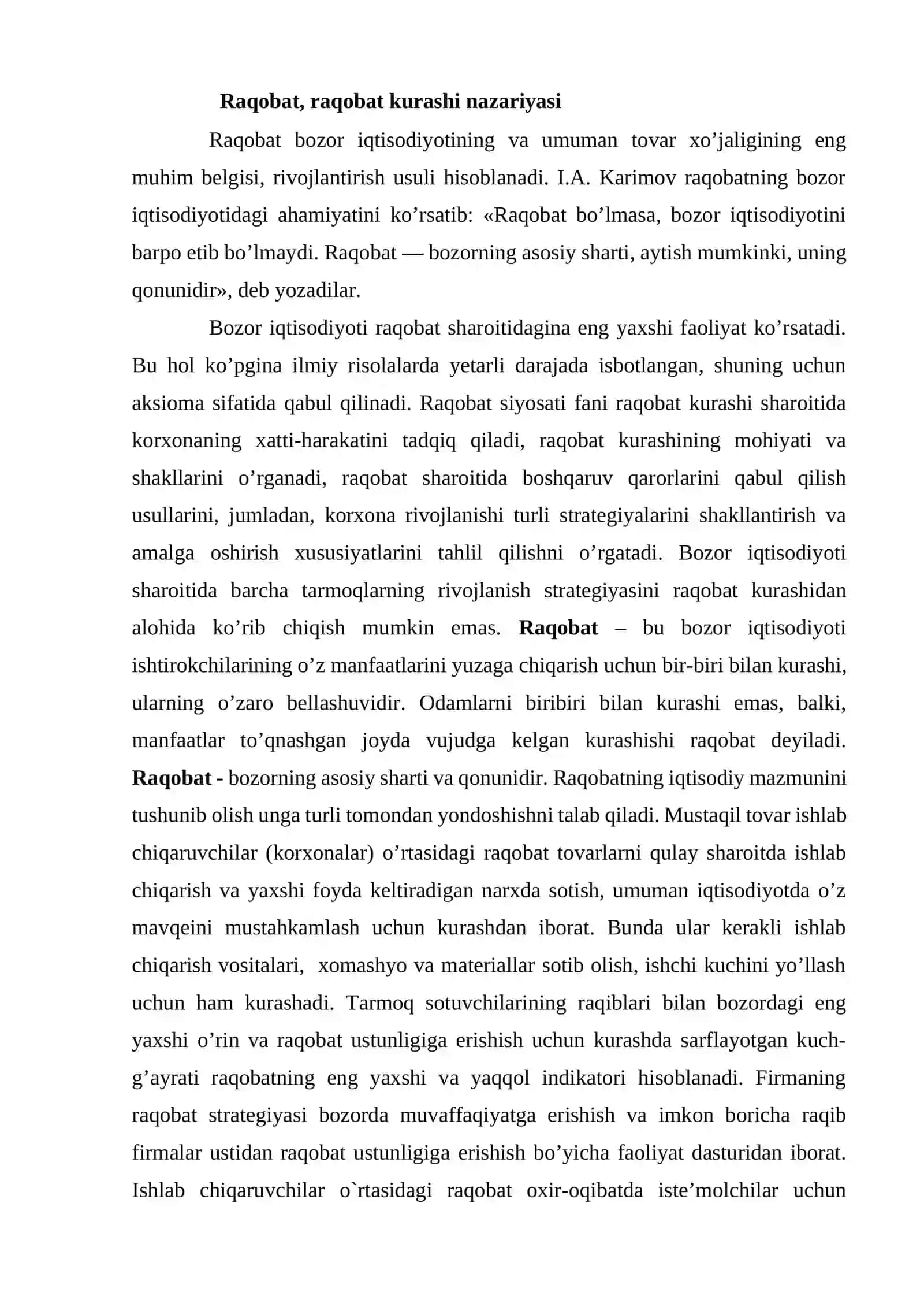 Raqobat nazariyasining evolutsion rivojlanishi 2