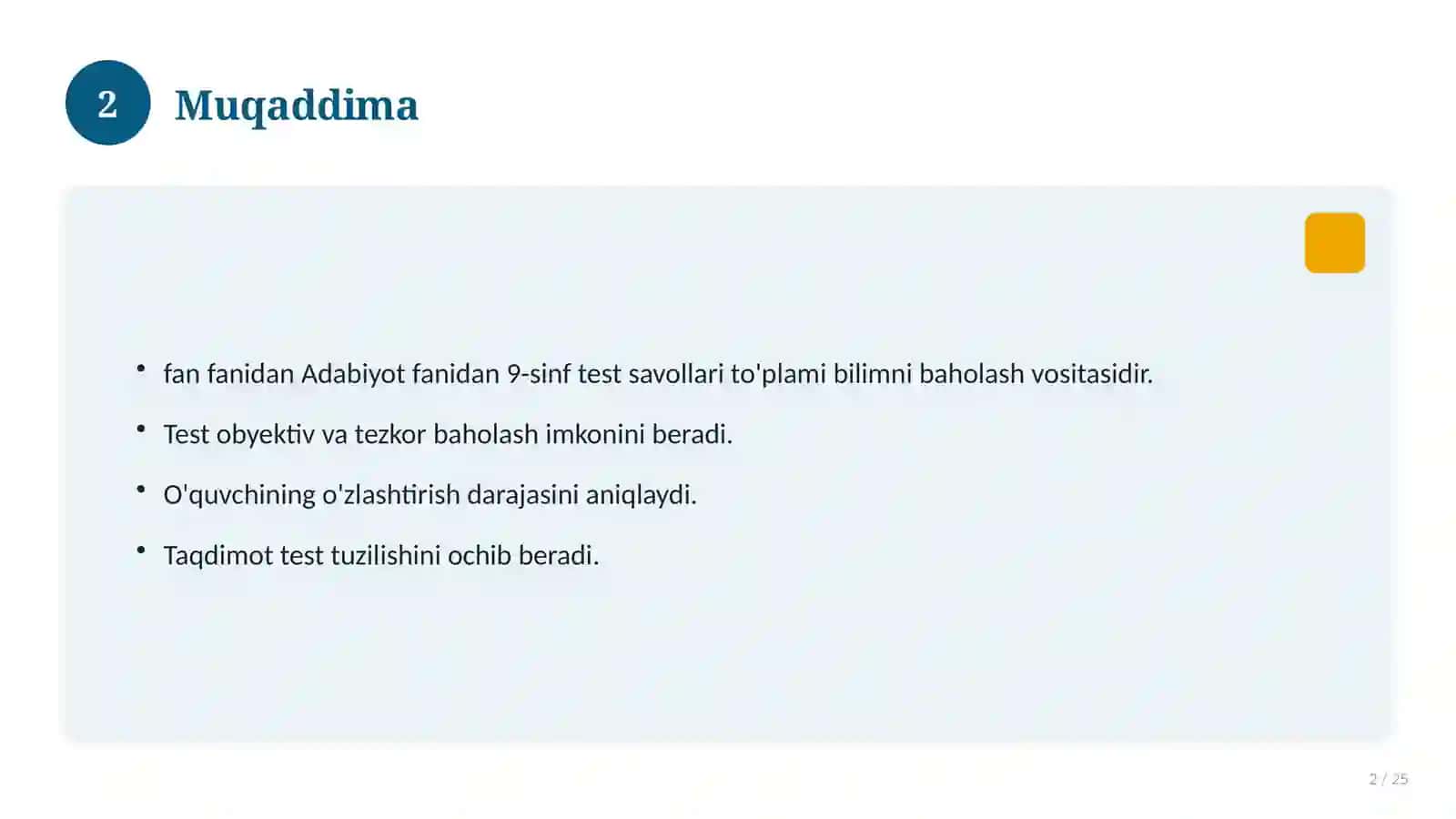 Adabiyot fanidan 9-sinf test savollari to'plami 2