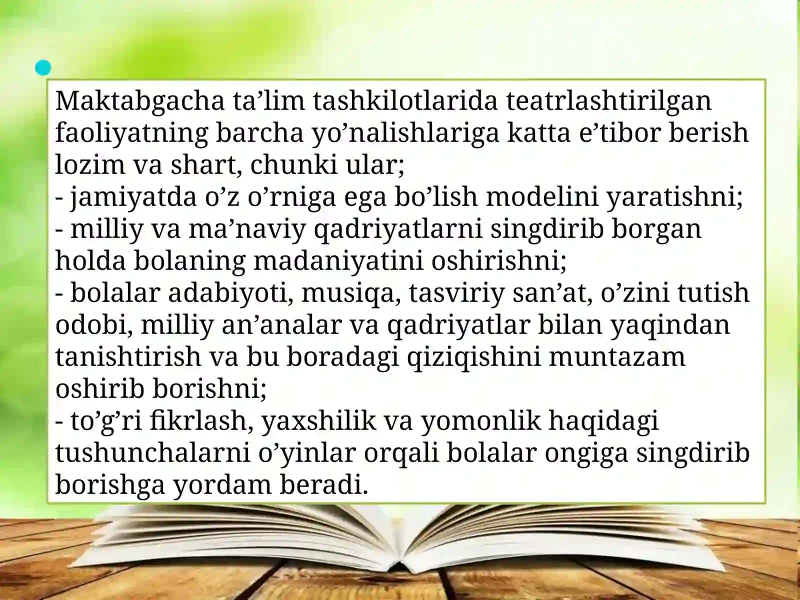 Sahnalashtirish faoliyati jarayonida bolalarda ijodkorlikni rivojlanishining o’ziga xosligi 2