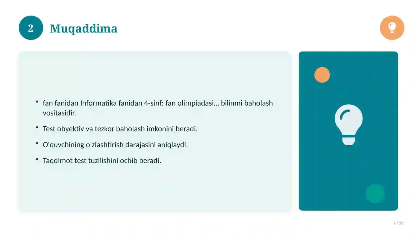 Informatika fanidan 4-sinf: fan olimpiadasi savollari 2