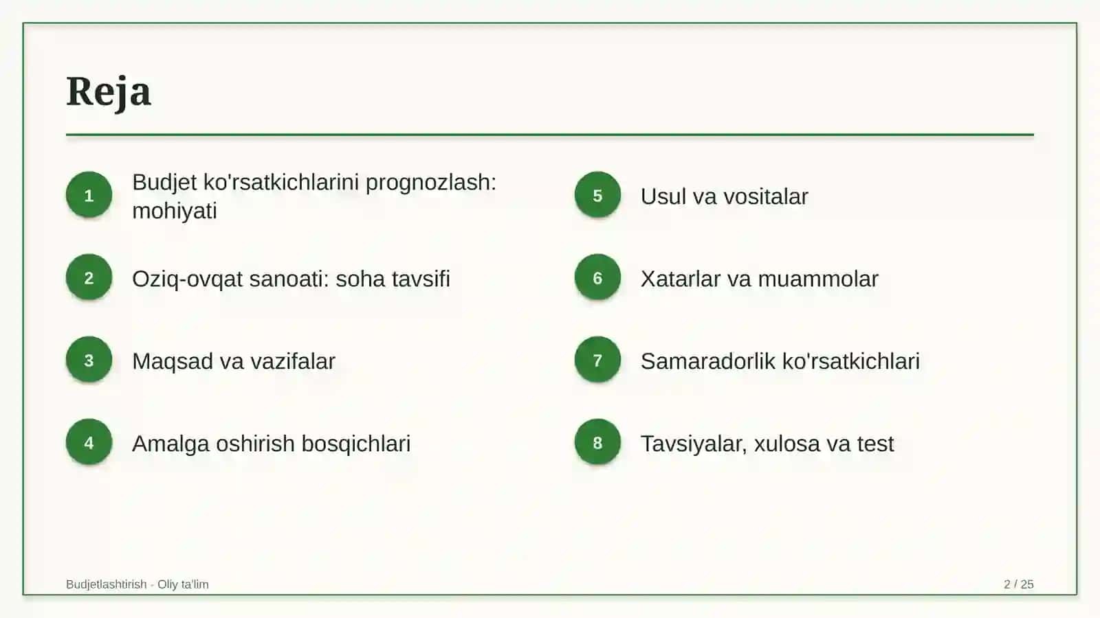 oziq ovqat sanoatida budjet ko'rsatkichlarini prognozlash 2921 2