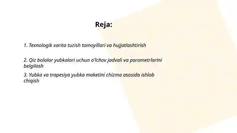 Qiz bolalar yubkalari uchun texnologik xaritasini tuzish, maketini tikish 2