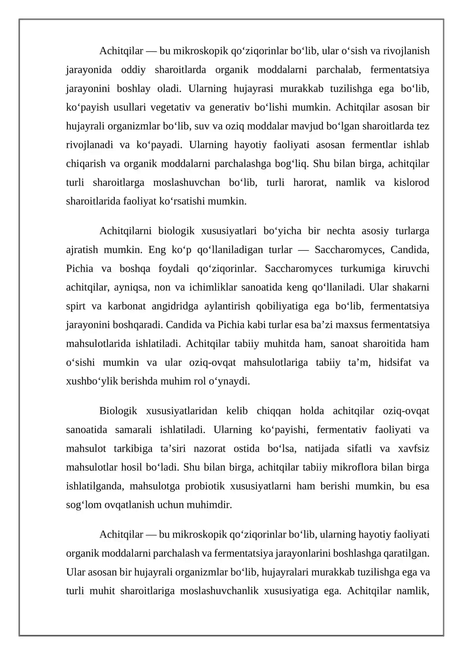 Achitqilarning oziq-ovqat sanoatida tutgan o'rni 2