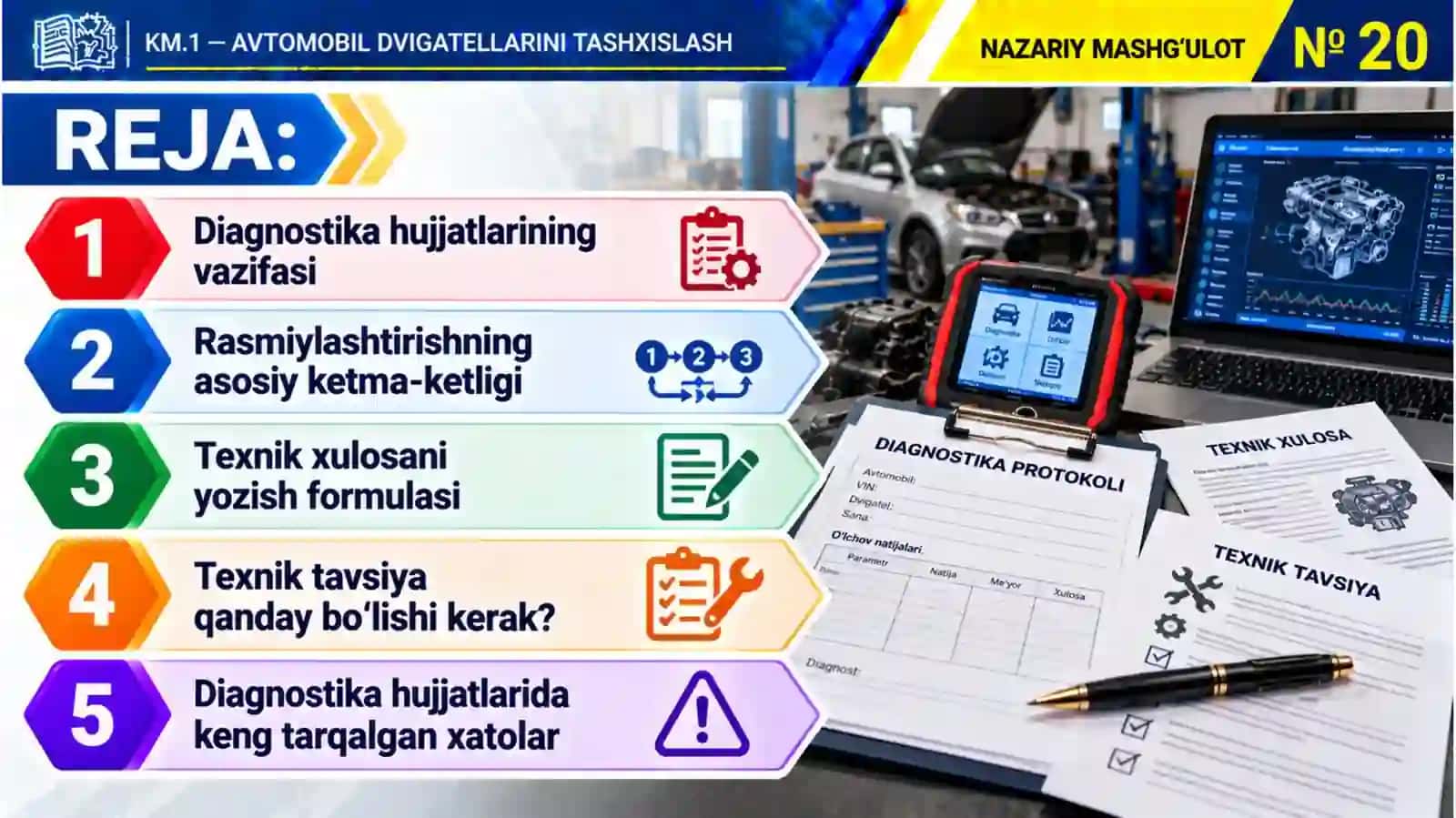 KM1_20-mavzu.Texnik xulosa, tavsiya va diagnostika hujjatlarini rasmiylashtirish. 2