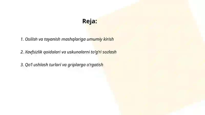 Gimnastika. Osilish va tayanish mashqlarini oʻrgatish seriyasi 2