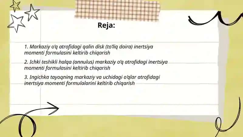 Turli geometrik shaklga ega boʻlgan invertisa momentni hisoblash formulasni keltrib chiqarish 2