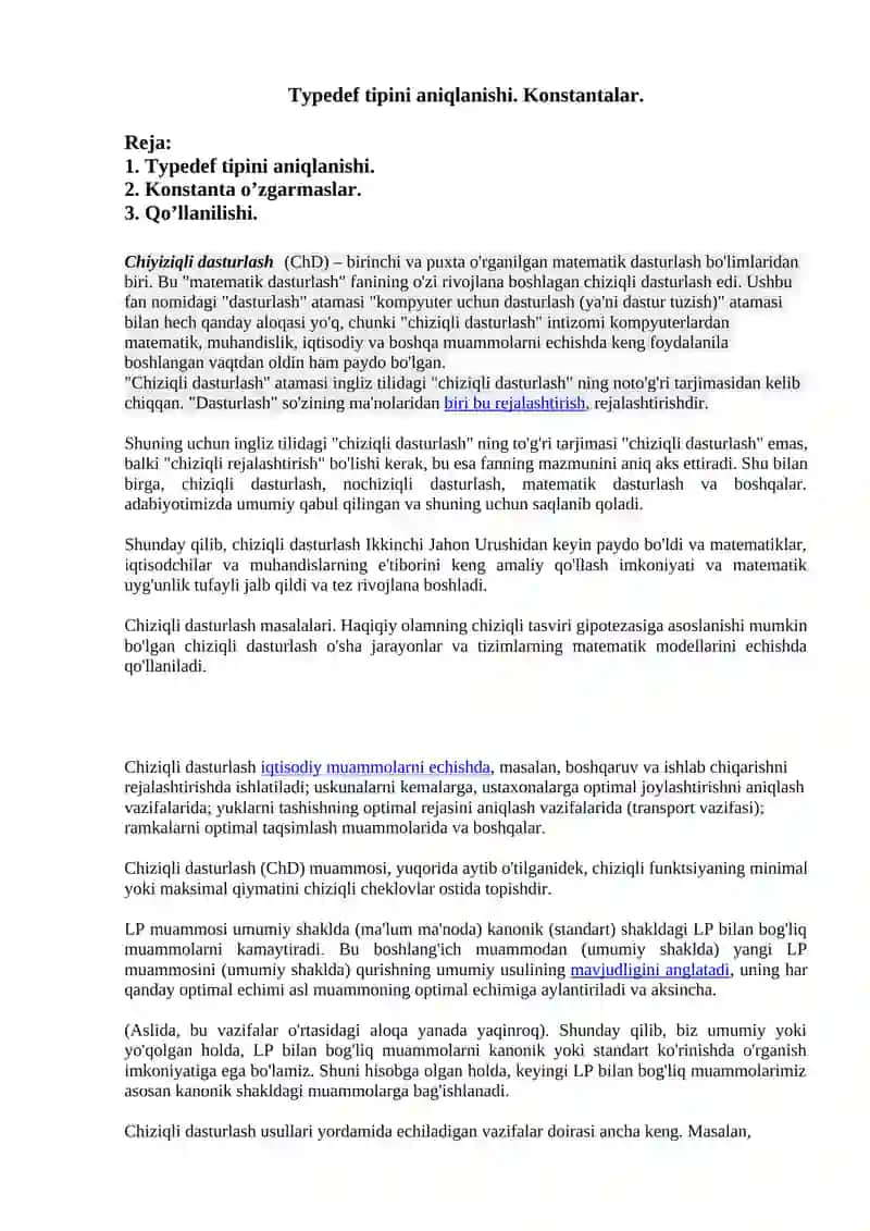 Typedef tipini aniqlanishi. Konstantalar. 2