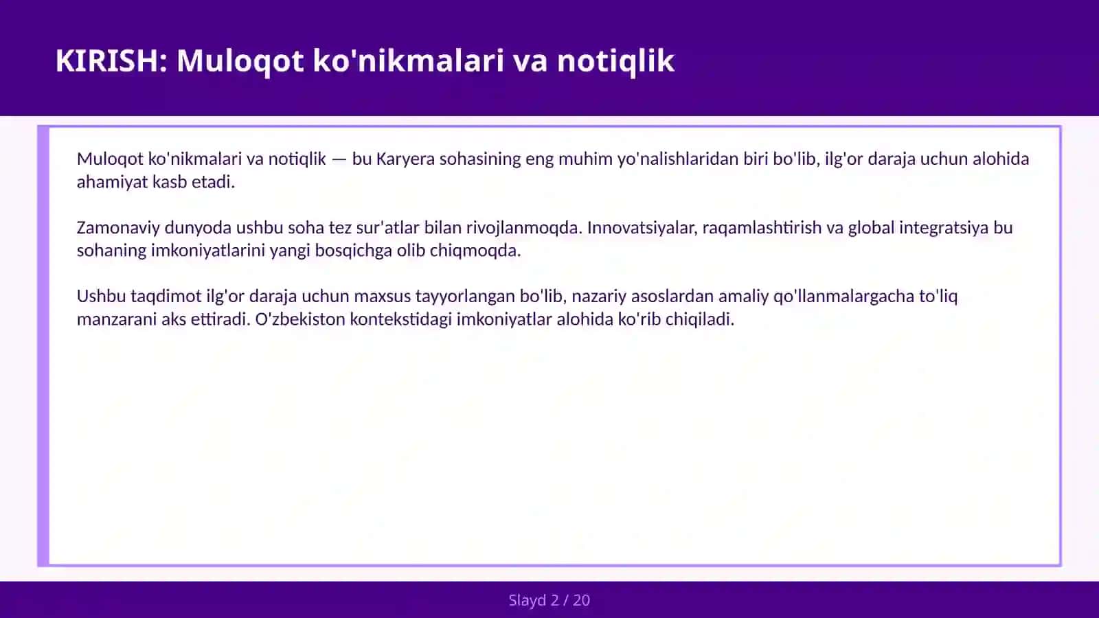 MULOQOT KO'NIKMALARI VA NOTIQLIK 2