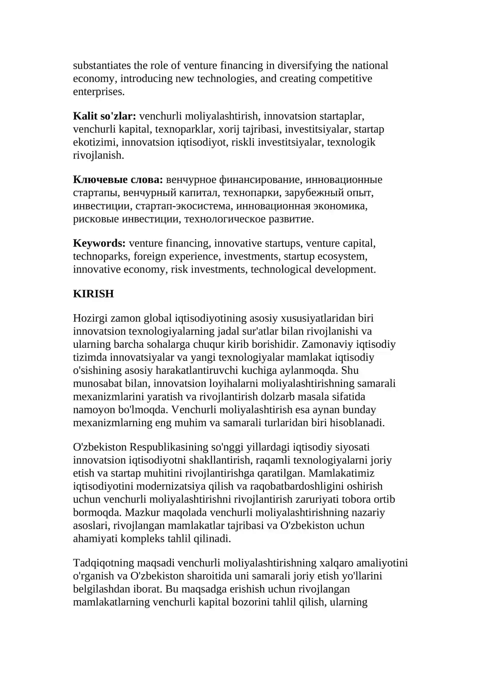 VENCHURLI MOLIYALASHTIRISHNING XORIJ TAJRIBASI VA ZARURLIGI 2