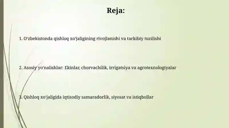 O'zbekiston qishloq xo'jaligining rivojlanishi va tarkibiy tuzilishi 2