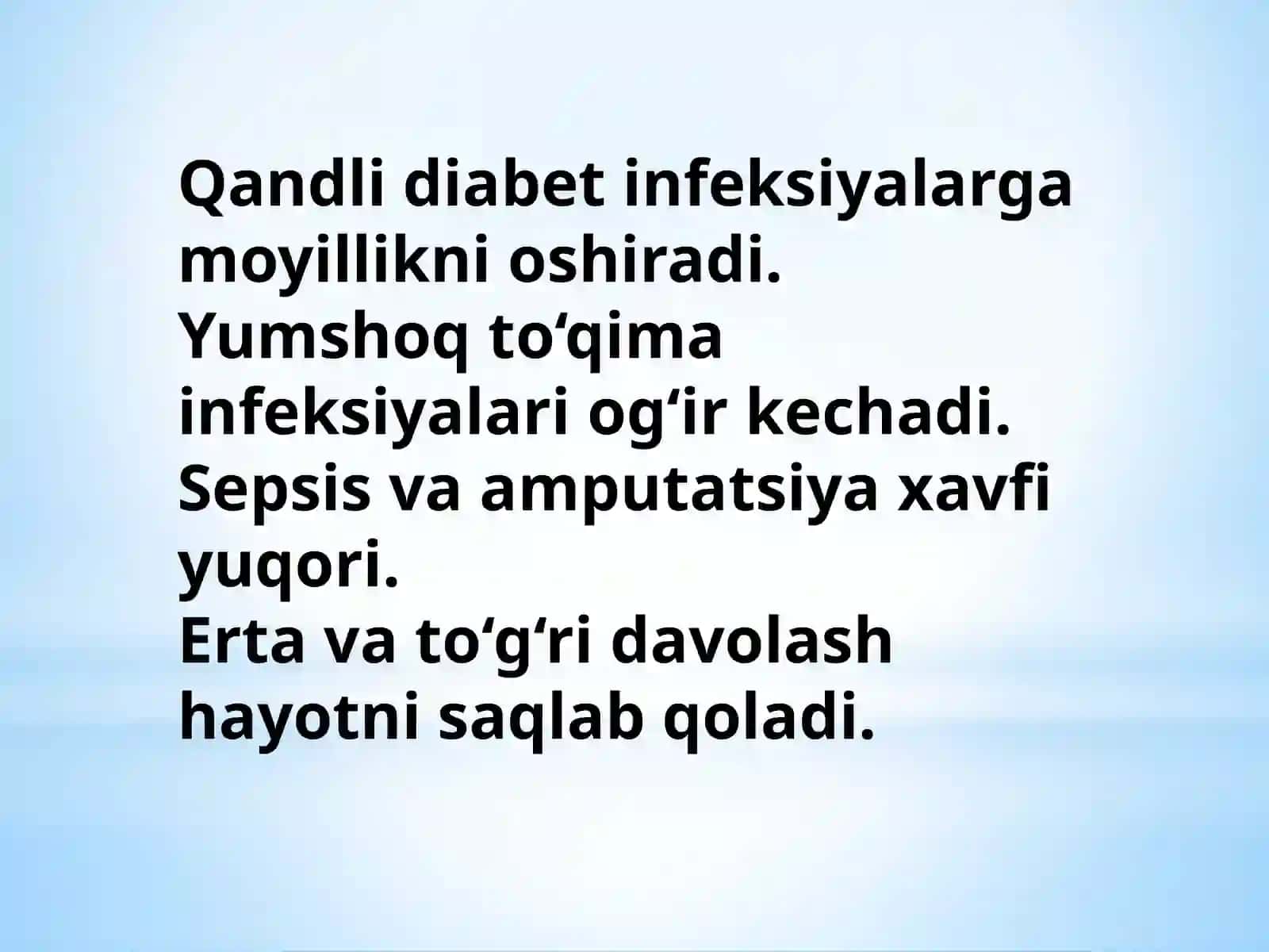 QANDLI DIABETLI BEMORLARDA YUMSHOQ TO’QIMALAR XIRURGIK INFEKSIYASINI DAVOLASH USULLARI 2