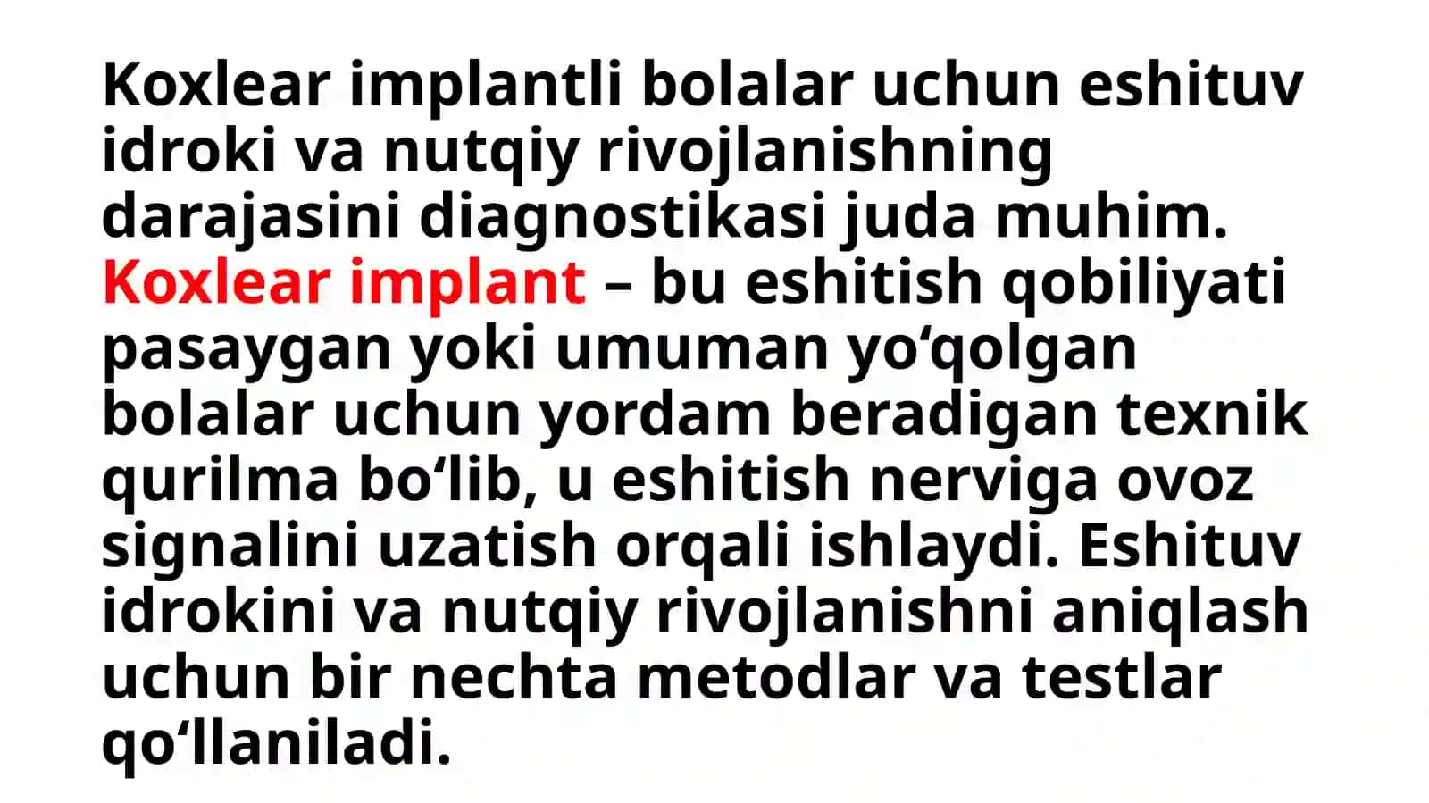 Koxlear implantli bolalar uchun eshituv idroki va nutqiy rivojlanish darajasini diagnostikasi 2