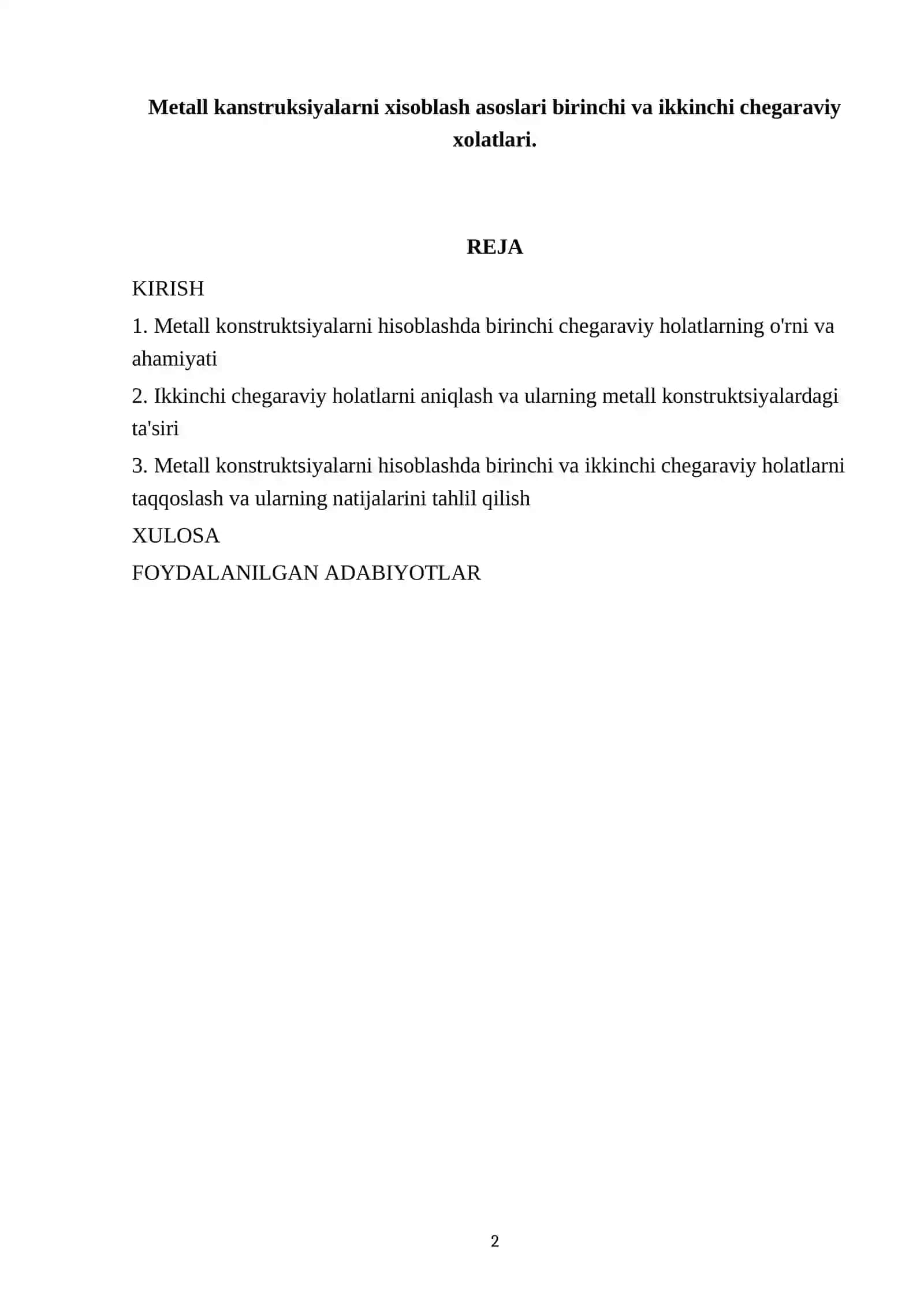 Metall kanstruksiyalarni xisoblash asoslari birinchi va ikkinchi chegaraviy xolatlari 2