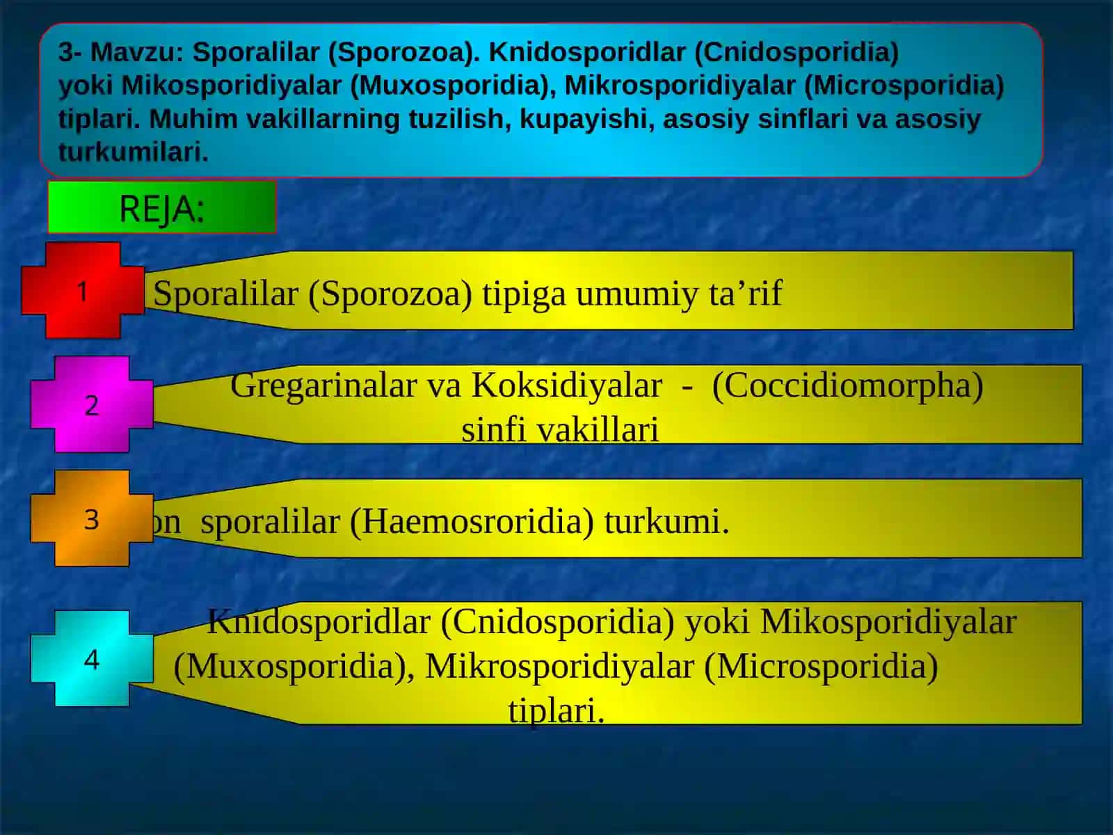 Sporalilar (Sporozoa). Knidosporidlar (Cnidosporidia) yoki Mikosporidiyalar (Muxosporidia), Mikrosporidiyalar (Microsporidia) tiplari 2