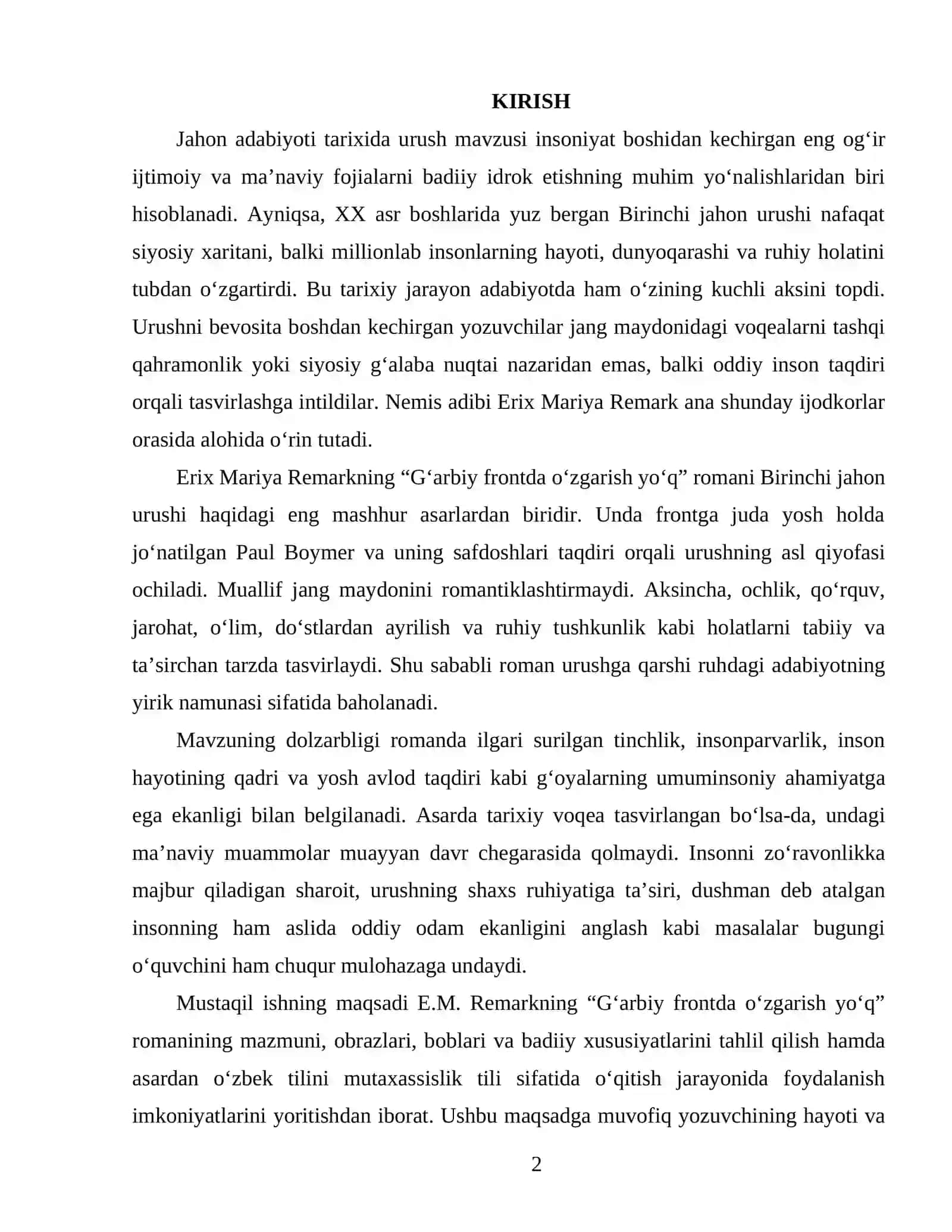 Jahon adabiyoti tarixida urush mavzusi 2