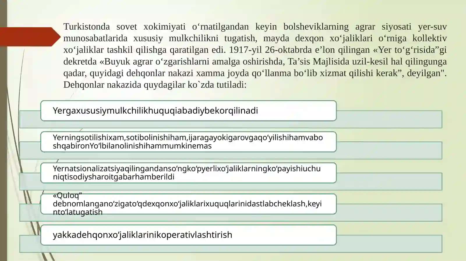 Turkistonda agrar sohadagi munosabatlar, paxtachilik va u bilan bog`liq sanoat korxonalarining faoliyati 2