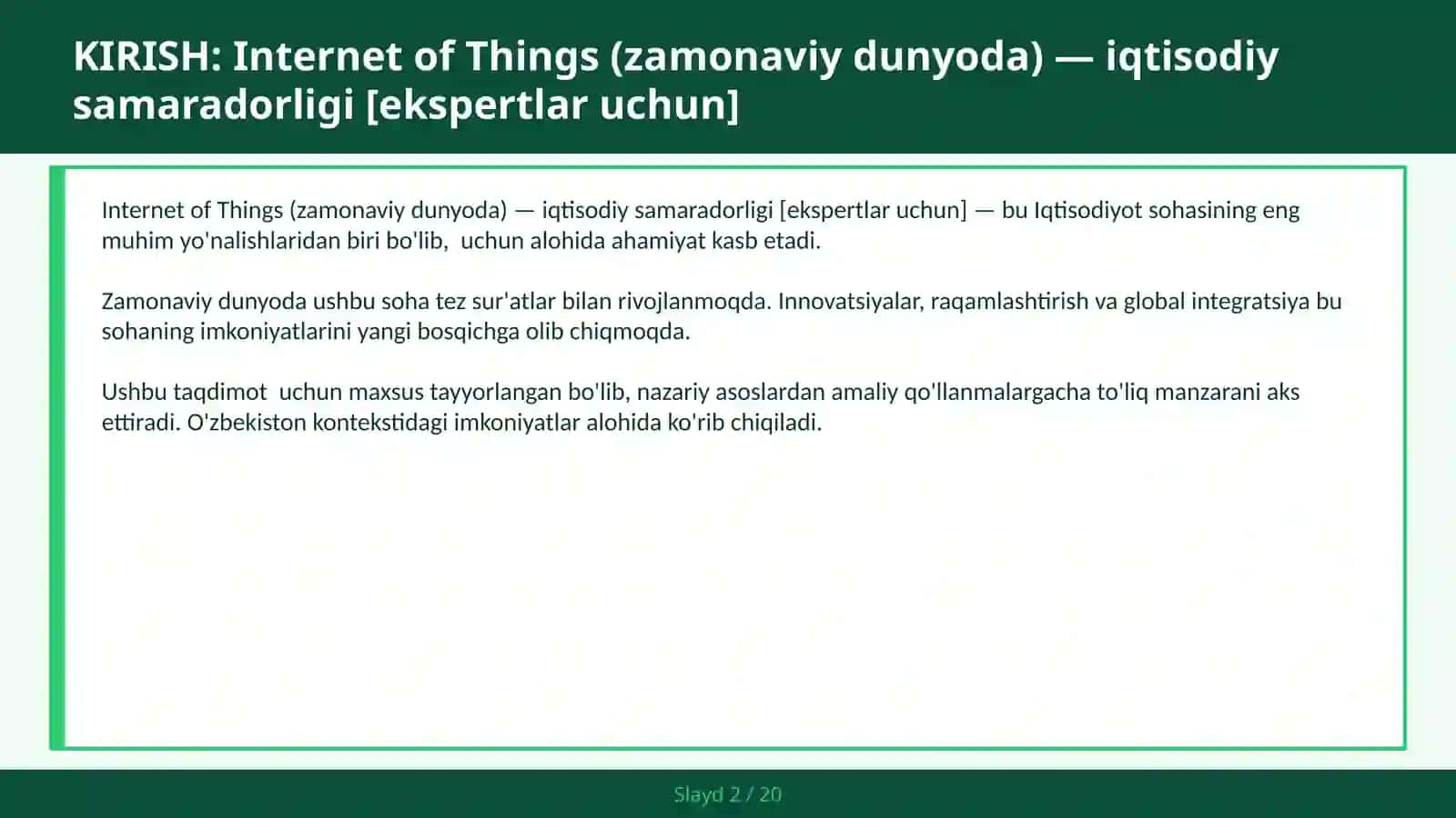 Internet of Things (Zamonaviy Dunyoda) — Iqtisodiy Samaradorligi [Ekspertlar Uchun] 2
