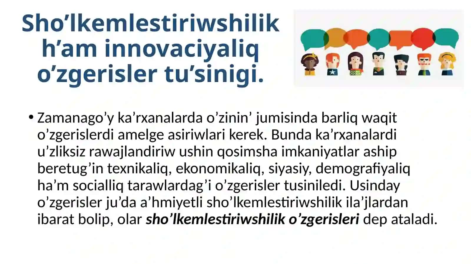 Sho’lkemlestiriwshilik h’am innovaciyaliq o’zgerisler jag’dayinda sho’lkemlestiriwshilik minez-xuliq 2