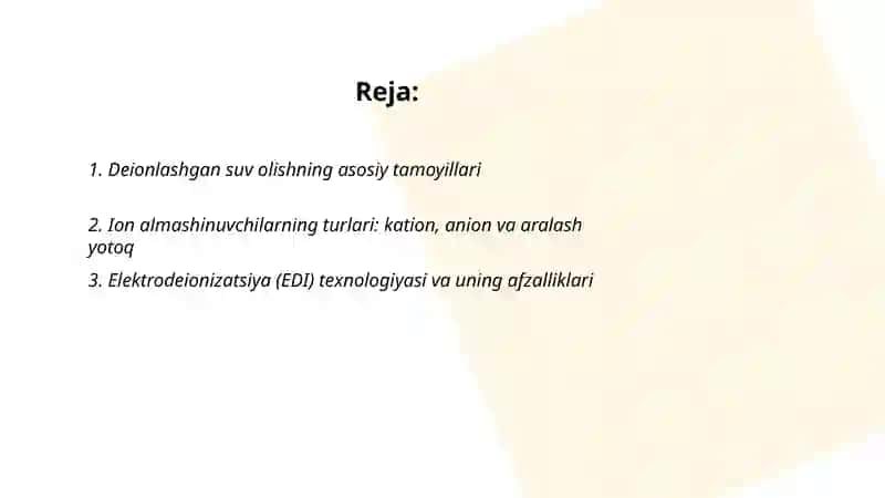 Deionlashgan suv olish texnologiyasi 2