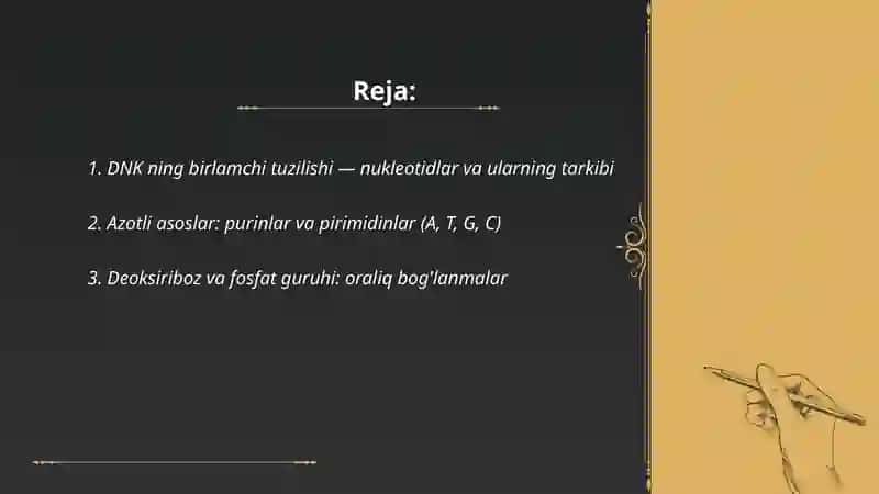 DNK ning birlamchi tuzilishi RNK turlari 2
