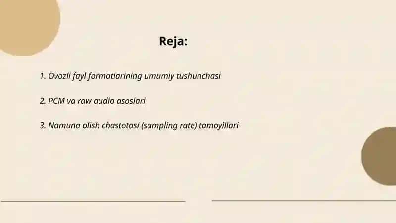 Ovozli malumotlarni taqdim etuvchi fayl formatlar asosiy tamoyilar 2