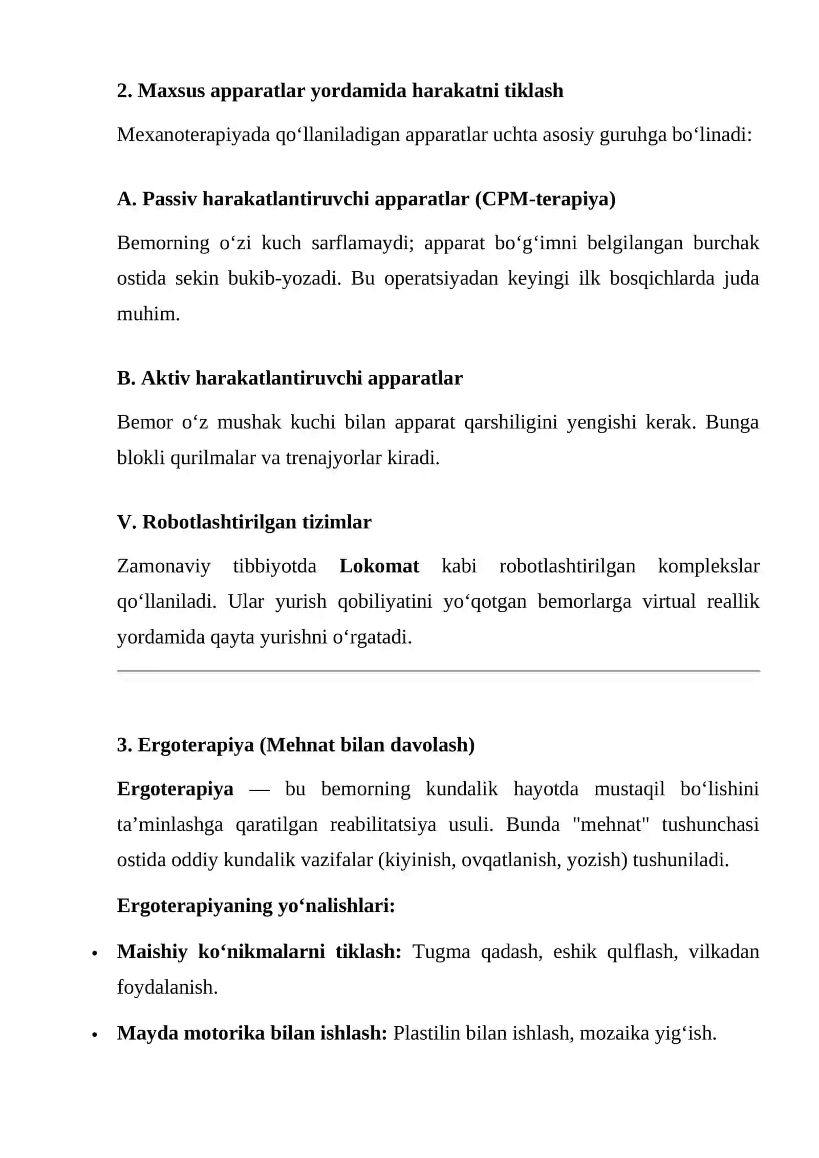 Mexanoterapiya va mehnat bilan davolash (Ergoterapiya) 2