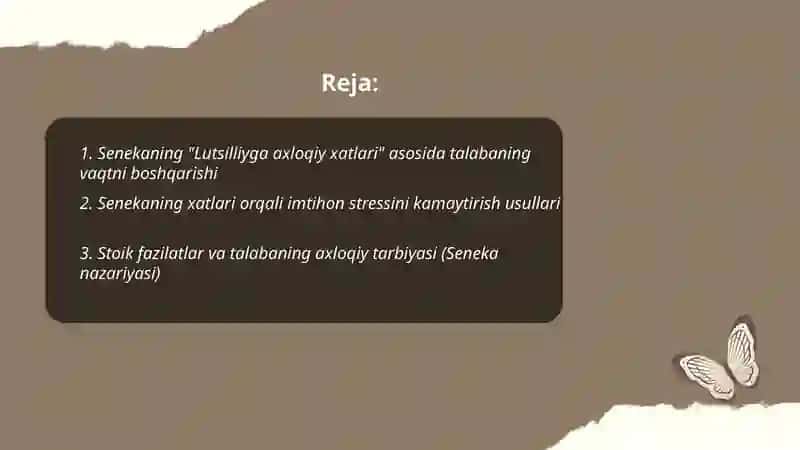 Senekaning "Lutsilliyga axloqiy xatlari" asaridan talabalar hayotidagi faoliyati 2