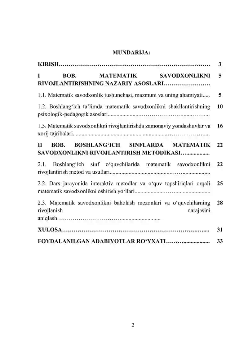 Matematik savodxonlikni rivojlantirish 2