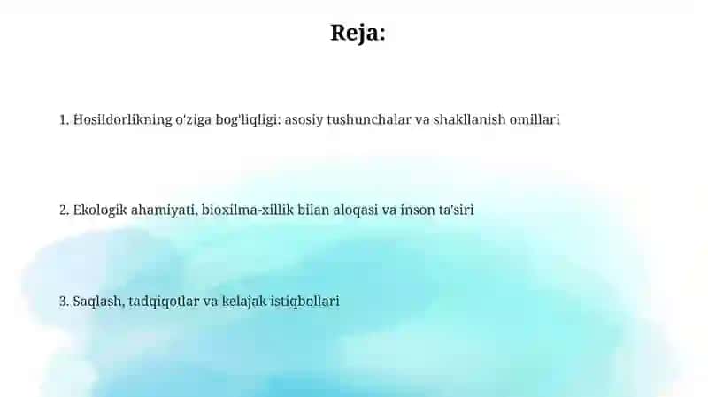 Hosildorlikning o'zaro bog'liqligi 2