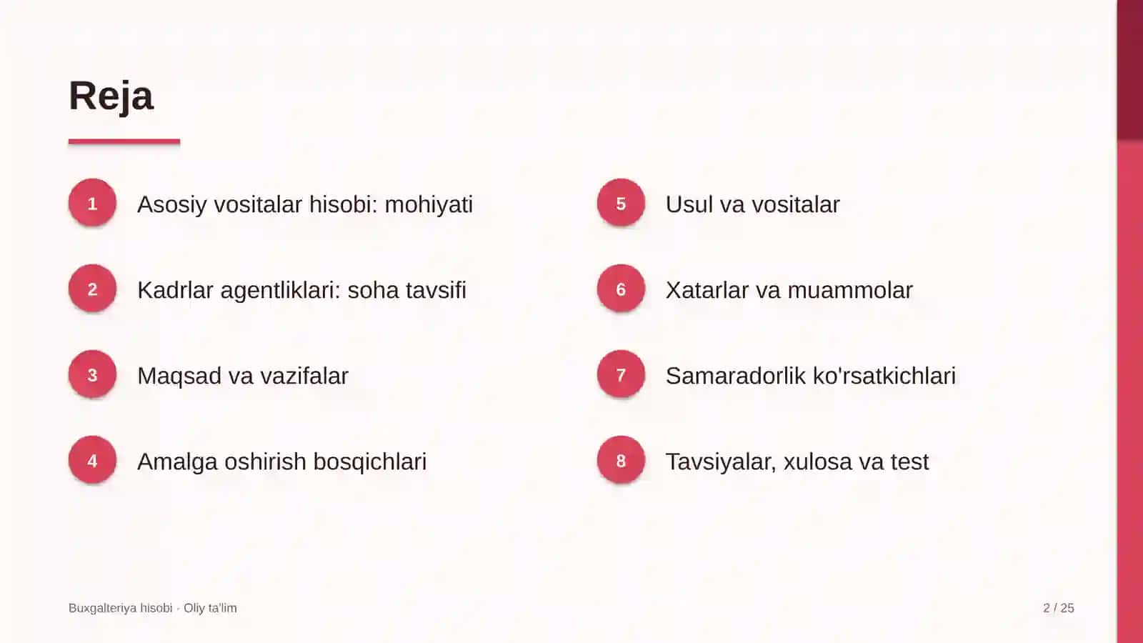 Kadrlar agentliklarida asosiy vositalar hisobi 2