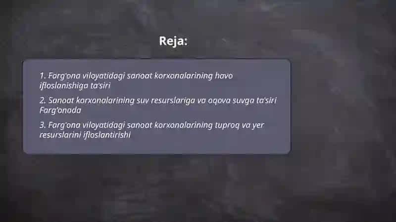 Fargʻona viloyatidagi sanoat korxonalarining ekologiyaga tasiri 2