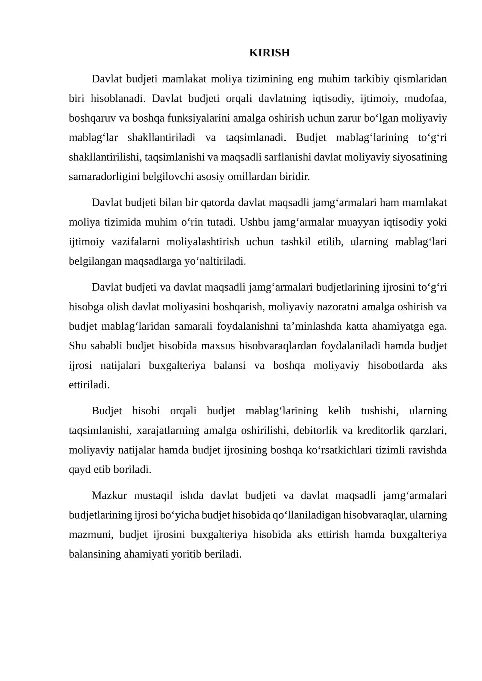 DAVLAT BUDJETI VA DAVLAT MAQSADLI JAMG‘ARMALARI BUDJETLARINING IJROSI BO‘YICHA BUDJET HISOBIDA QO‘LLANILADIGAN HISOBVARAQLAR VA BUXGALTERIYA BALANSI 2