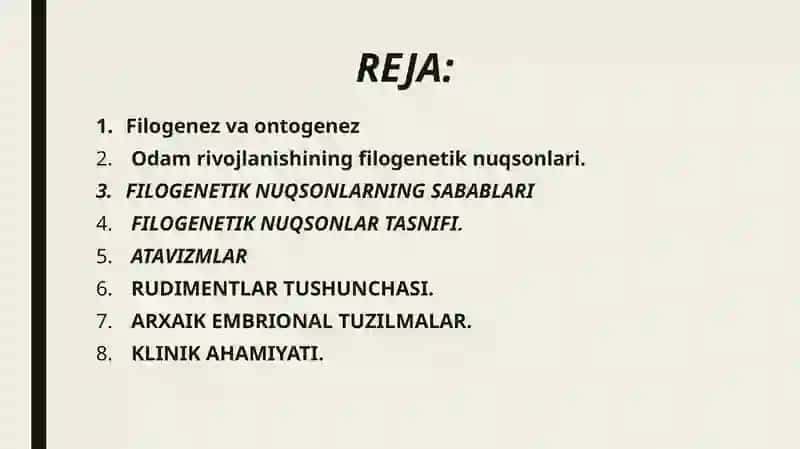 Odam rivojlanishining filogenetik nuqsonlari: Umumiy ko'rinish 2