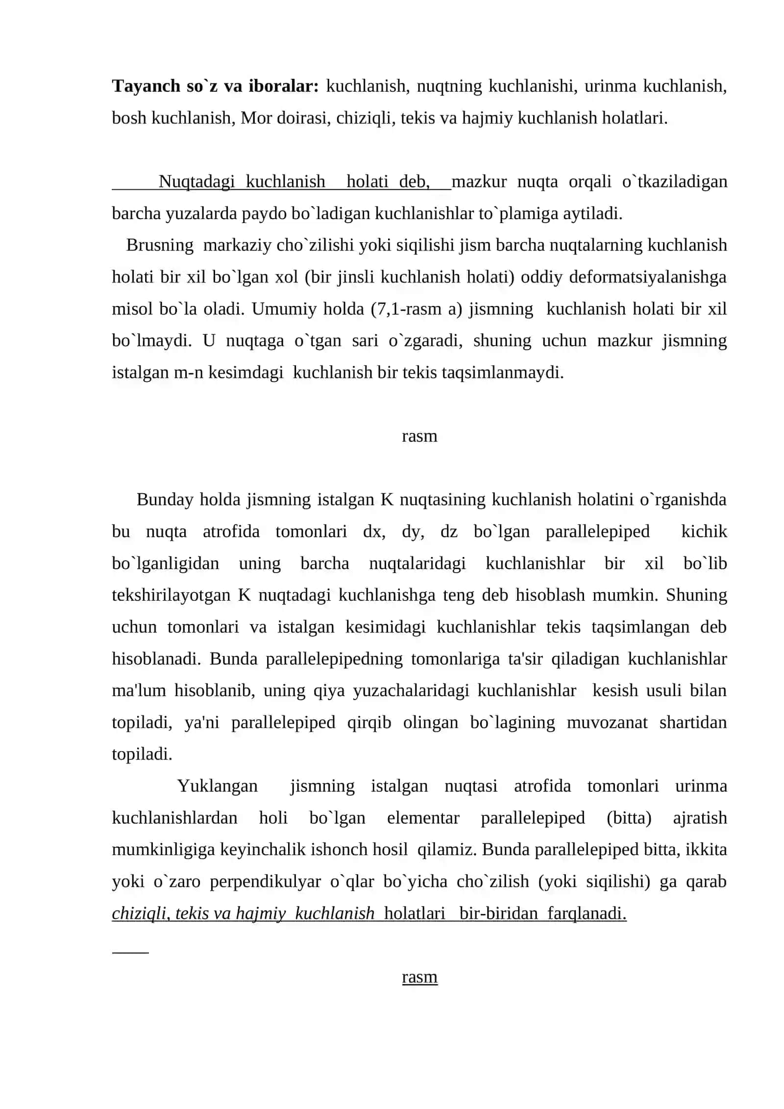 Kuchlanish holati. Urinma kuchlanishlar. Bosh kuchlanishlar 2