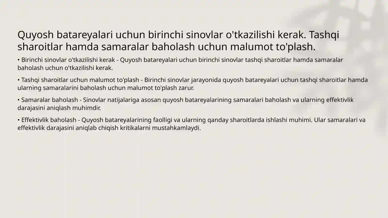 Quyosh batareyalari uchun malumot to'plash 2