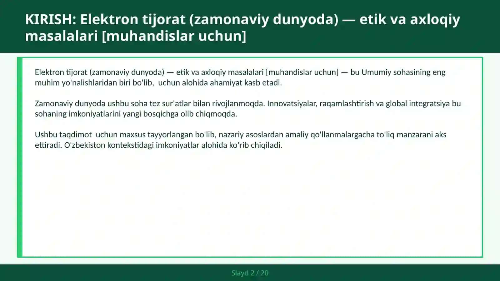 Elektron tijorat (zamonaviy dunyoda) — etik va axloqiy masalalari [muhandislar uchun] 2