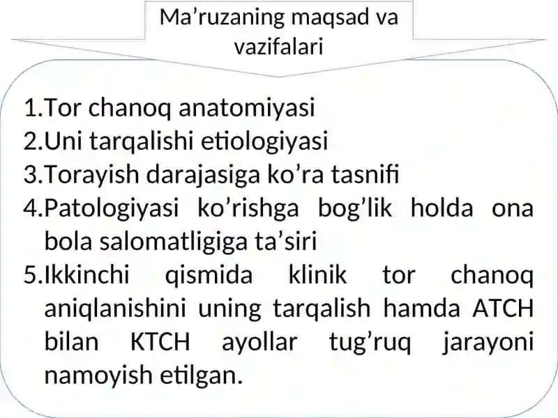 Zamonaviy akusherlikda Tor chanoq anatomiyasi 2