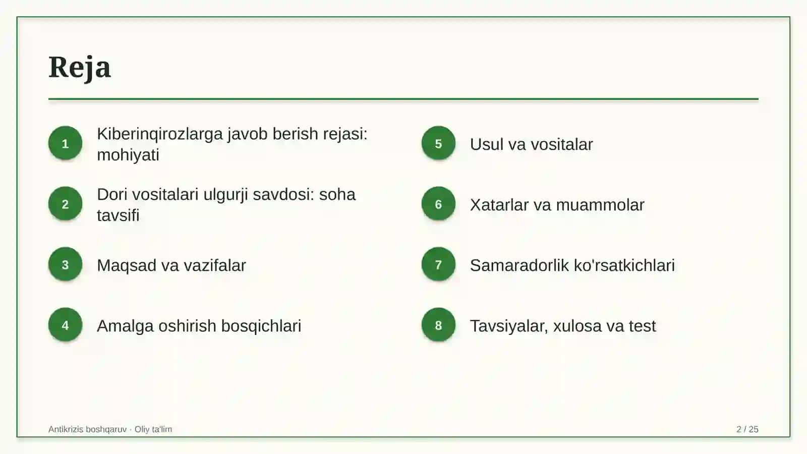 dori vositalari ulgurji savdosida kiberinqirozlarga javob berish rejasi 9289 2