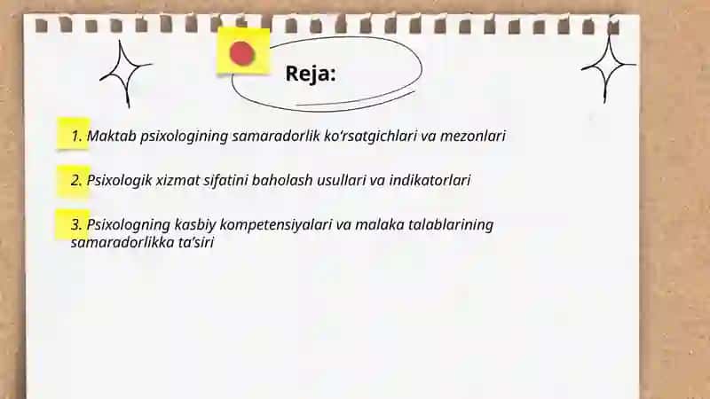 Maktab psixologining professional faoliyatini samaradorligi koʻrsatgichlari va shartlari 2