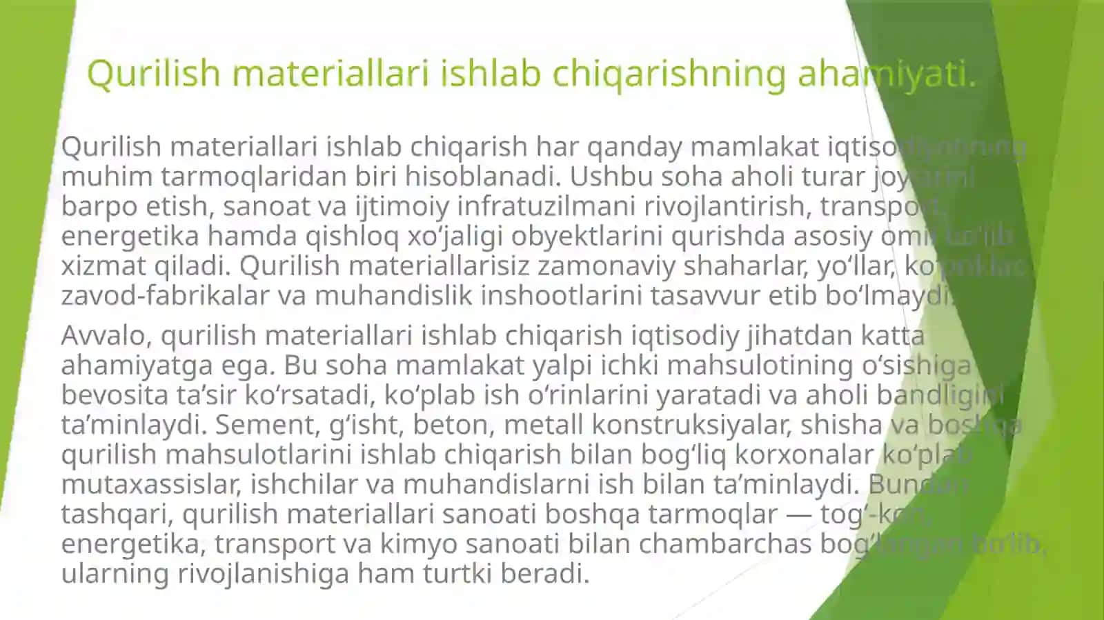 4-Amaliy mashg’ulotQurilish materiallarini ishlab chiqarish va ekalogiyasi 2