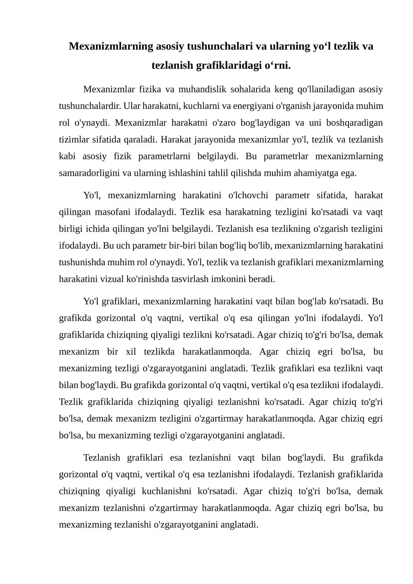 Mexanizmlarni yoʻl tezlik va tezlanish grafiklarni ko'rish 2