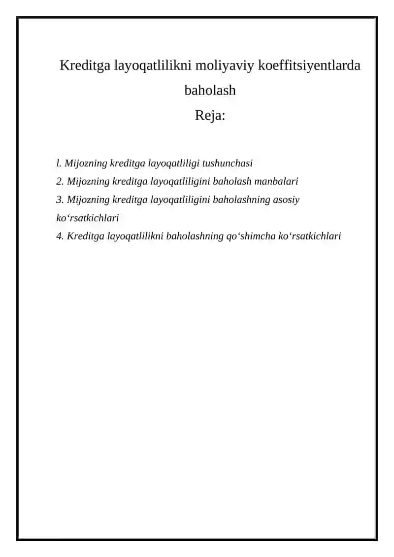 Kreditga layoqatlilikni moliyaviy koeffitsiyentlarda baholash 2