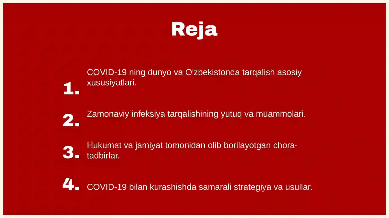COVID-19 ning dunyo va O'zbekistonda tarqalish asosiy xususiyatlari 2