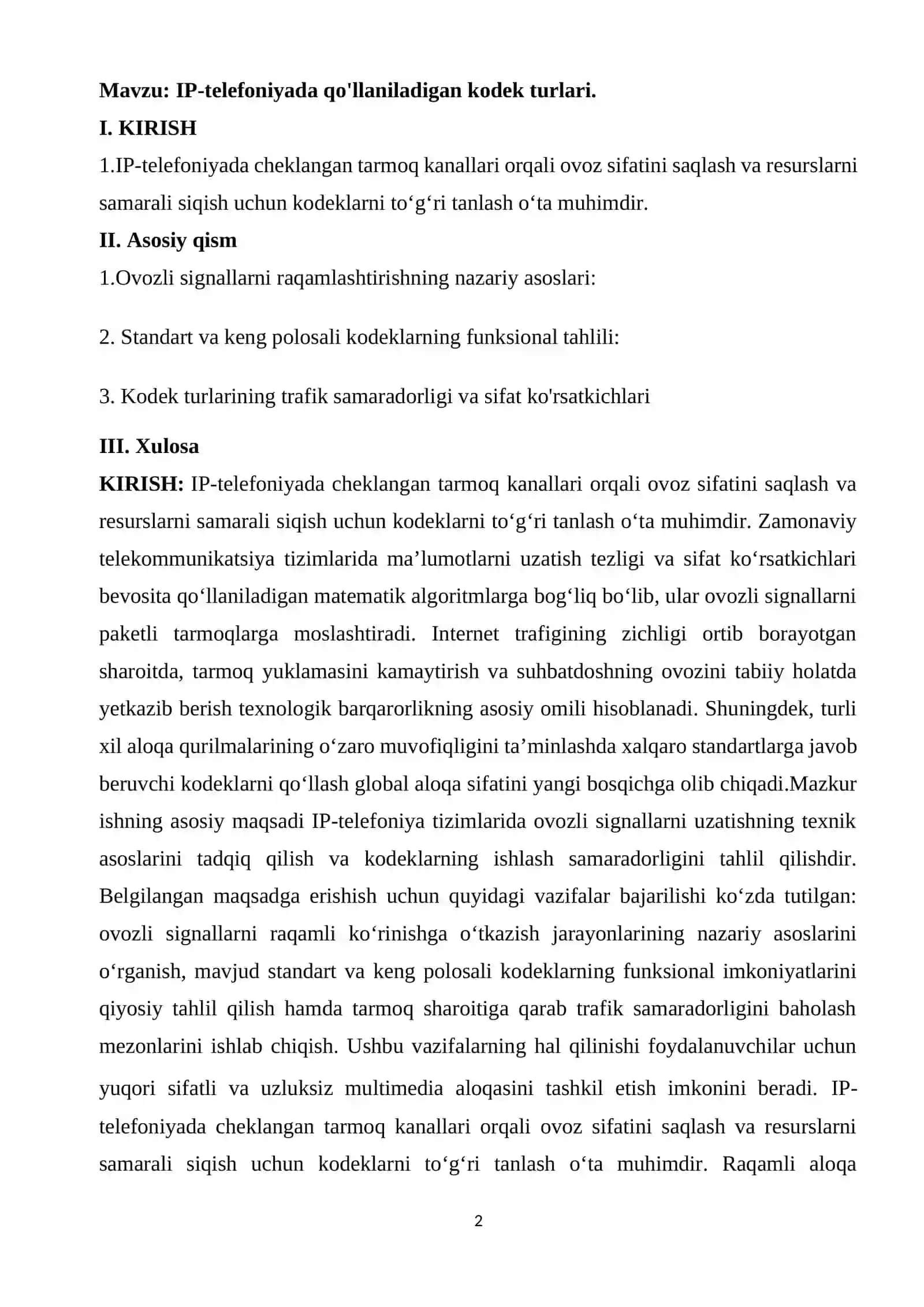 IP-telefoniyada qo'llaniladigan kodek turlari 2