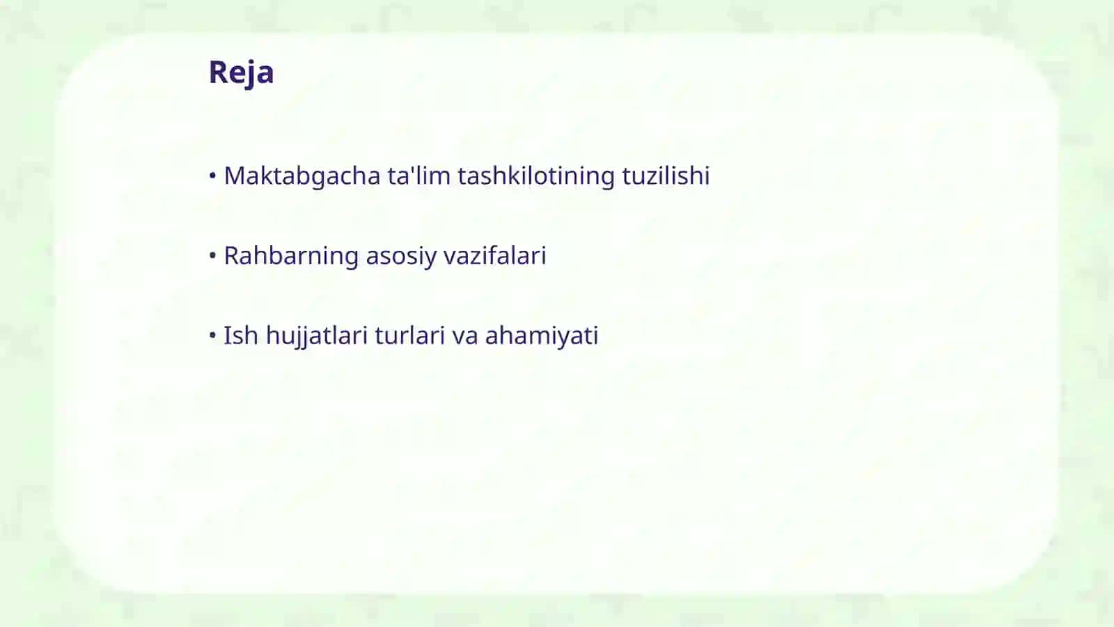 Maktabgacha ta'lim tashkiloti rahbarining ish hujjatlari 2